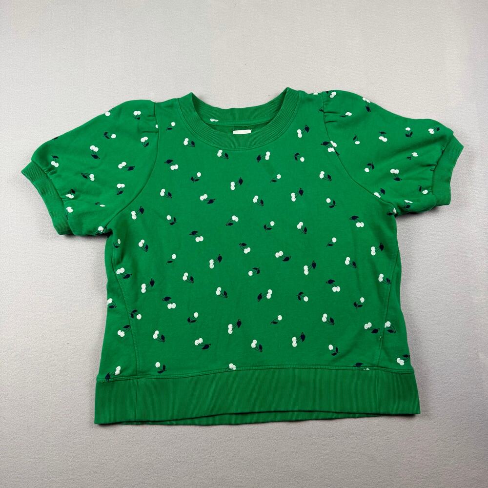 Maeve Anthropologie Green Cherry Print Puff Sleeve Sweatshirt XL